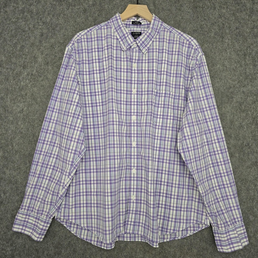 J Crew Shirt Mens 2XL Purple Plaid Flex Washed Slim Untucked Button Down Casual